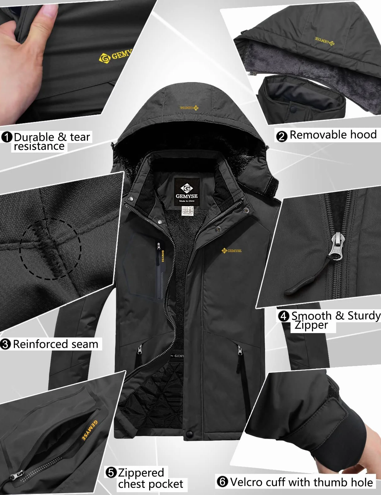 GEMYSE Chaqueta de Esquí Impermeable de Montaña para Hombre Abrigo de Invierno Antiviento con Capucha