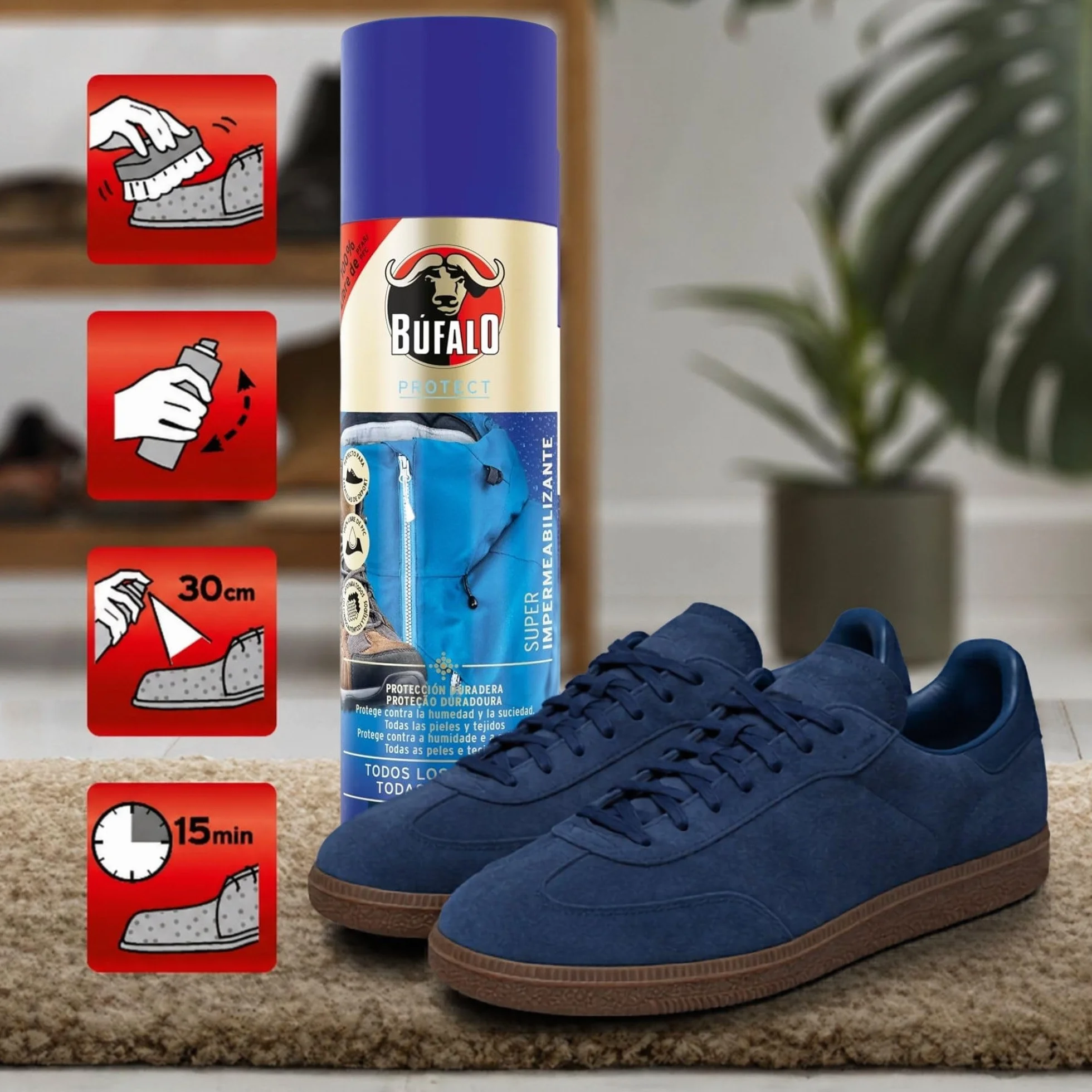 Búfalo Spray Impermeabilizante Calzado 250ml Protector Zapatillas Transparente Repelente Agua Suciedad