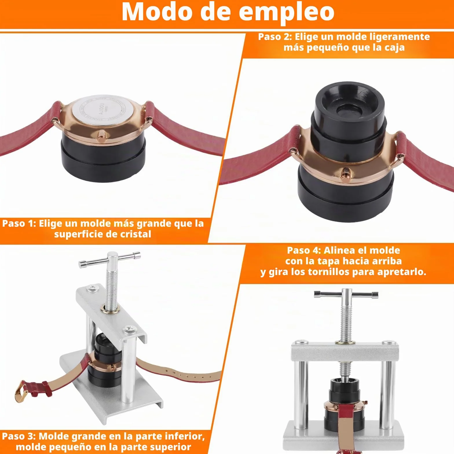 Prensa Tapa Reloj Herramienta Cambiar Pilas con 18 Moldes Abridor