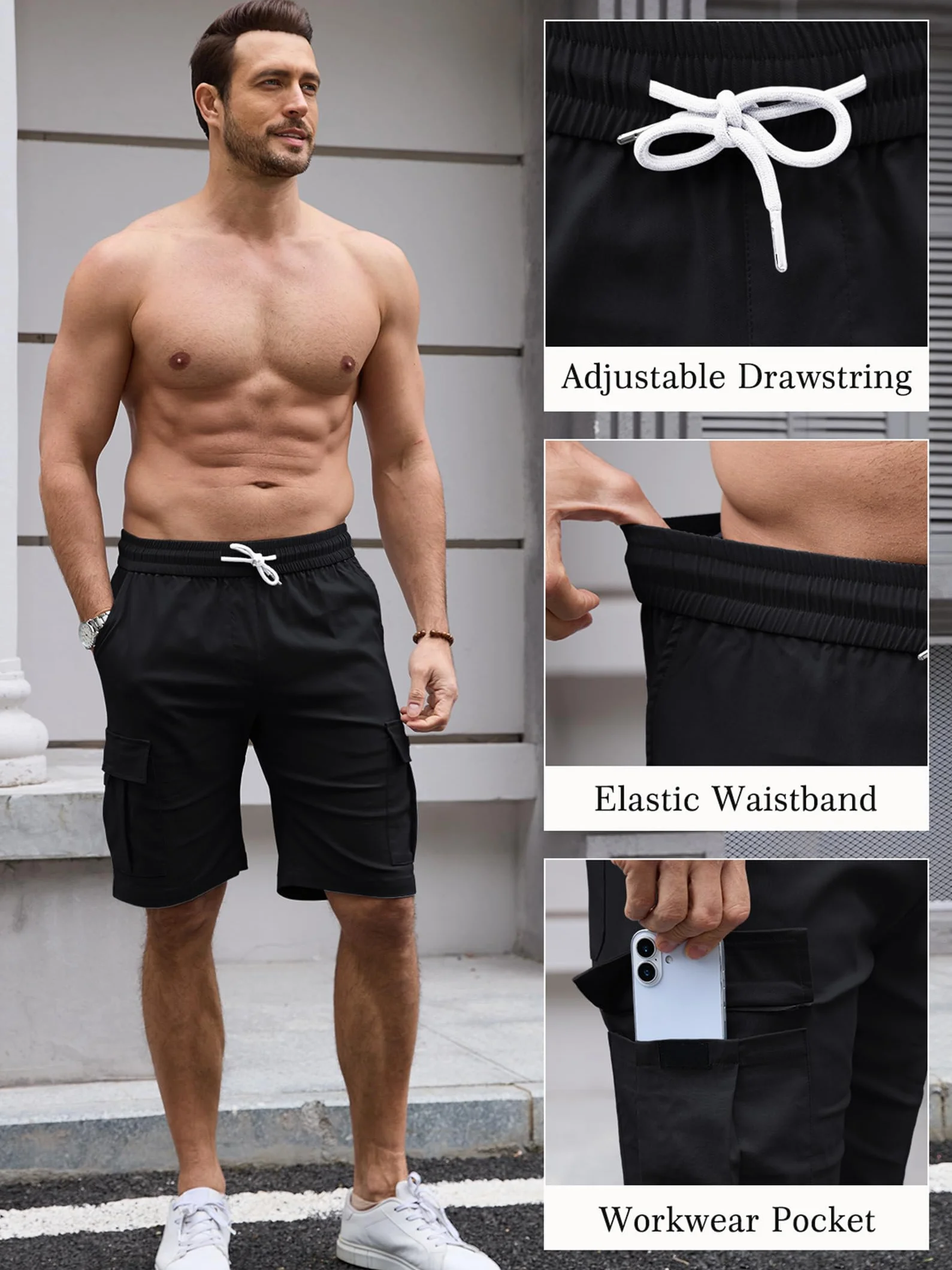 Tolaler Cargo Shorts Hombre Bermudas Verano Elásticos Bolsillos Múltiples Trabajo Playa