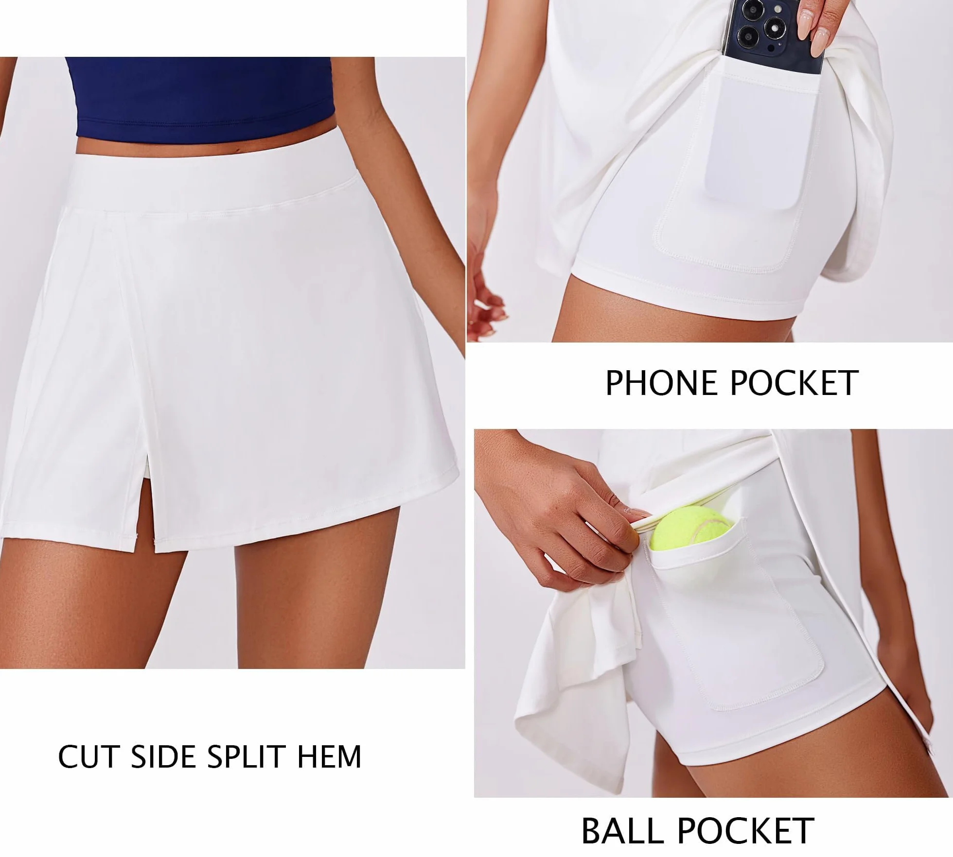 PINSPARK Falda de Tenis Mujer con Pantalones Deportivos Golf Cintura Alta 2 Bolsillos Abertura Lateral Verano Minifalda