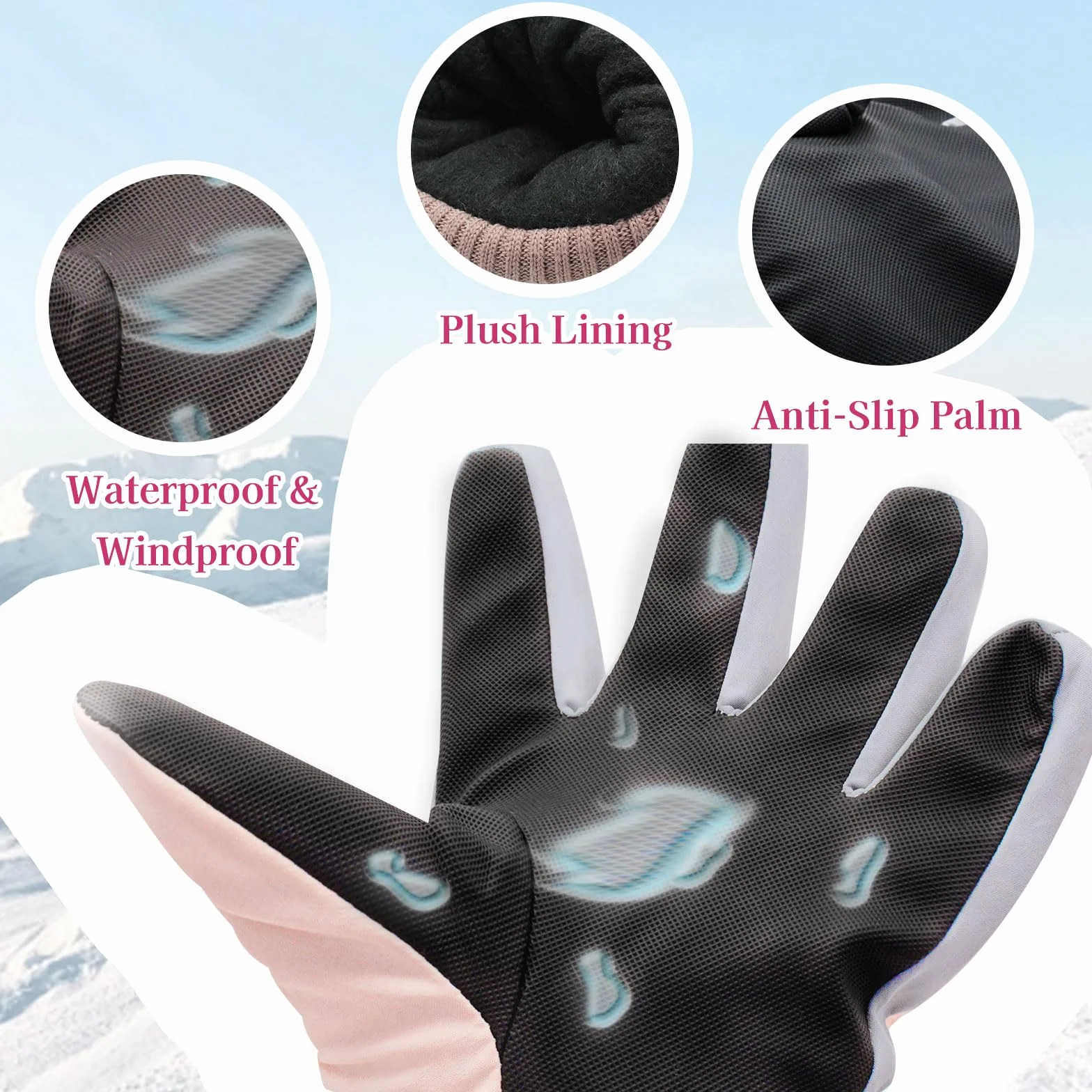 Andiker Guantes de esquí térmicos impermeables resistentes al viento antideslizantes para pantalla táctil