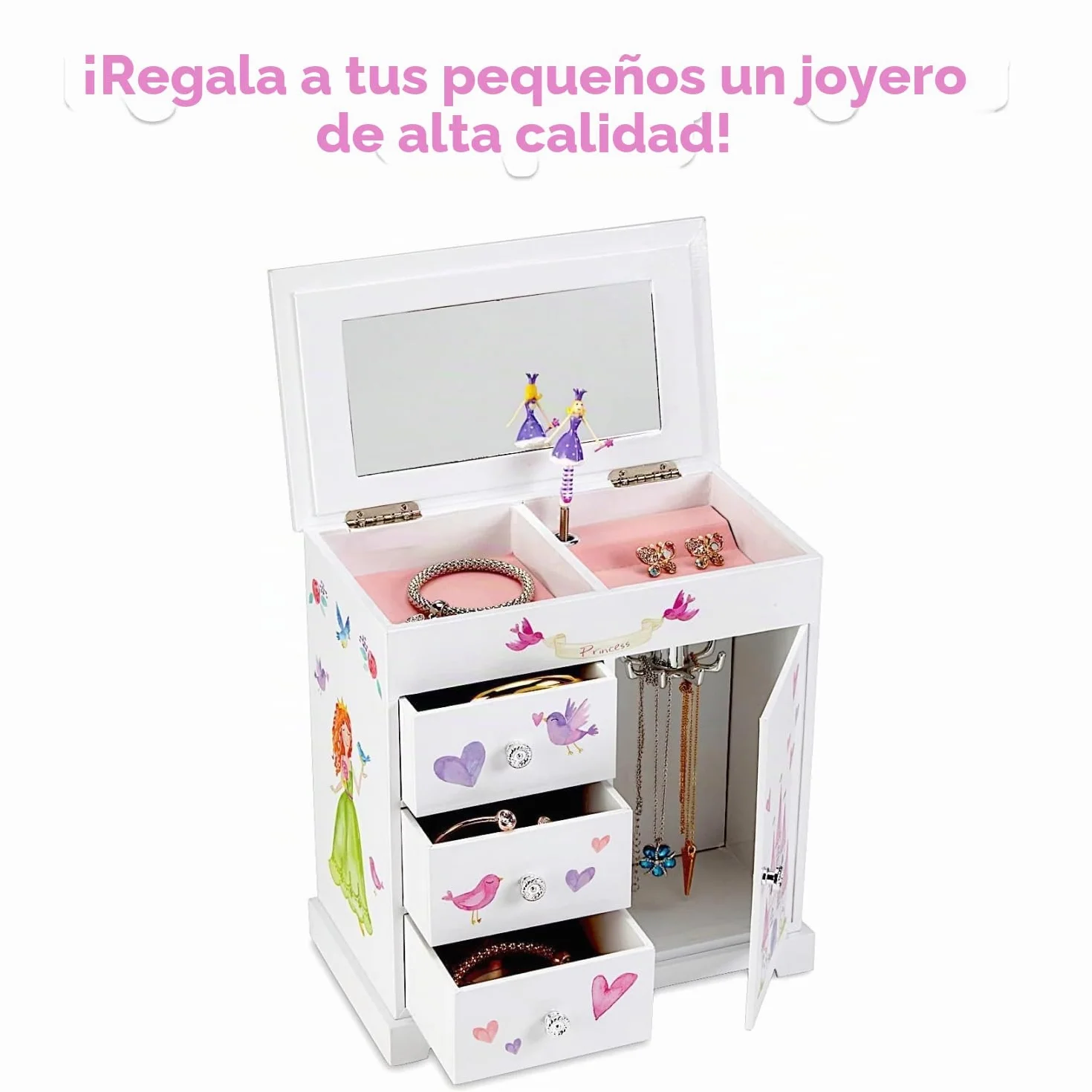 Jewelkeeper Joyero Musical Niña con 4 Cajones - Caja Musical de Recuerdos con Melodía de la Danza del Hada de Azúcar - 24 x 20 x 24 cm