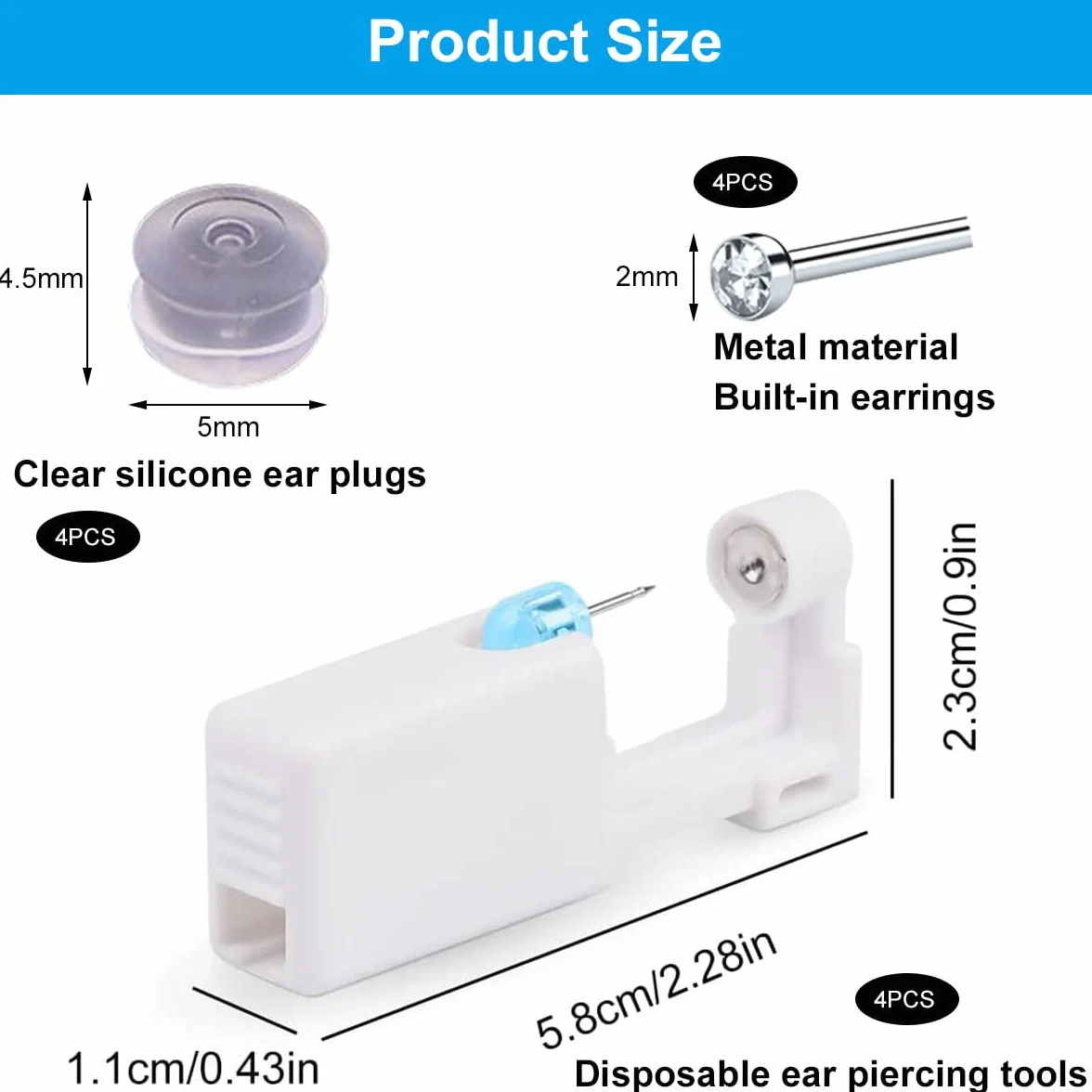 Pistola para Perforar Oreja Kit Desechables 4 Piezas
