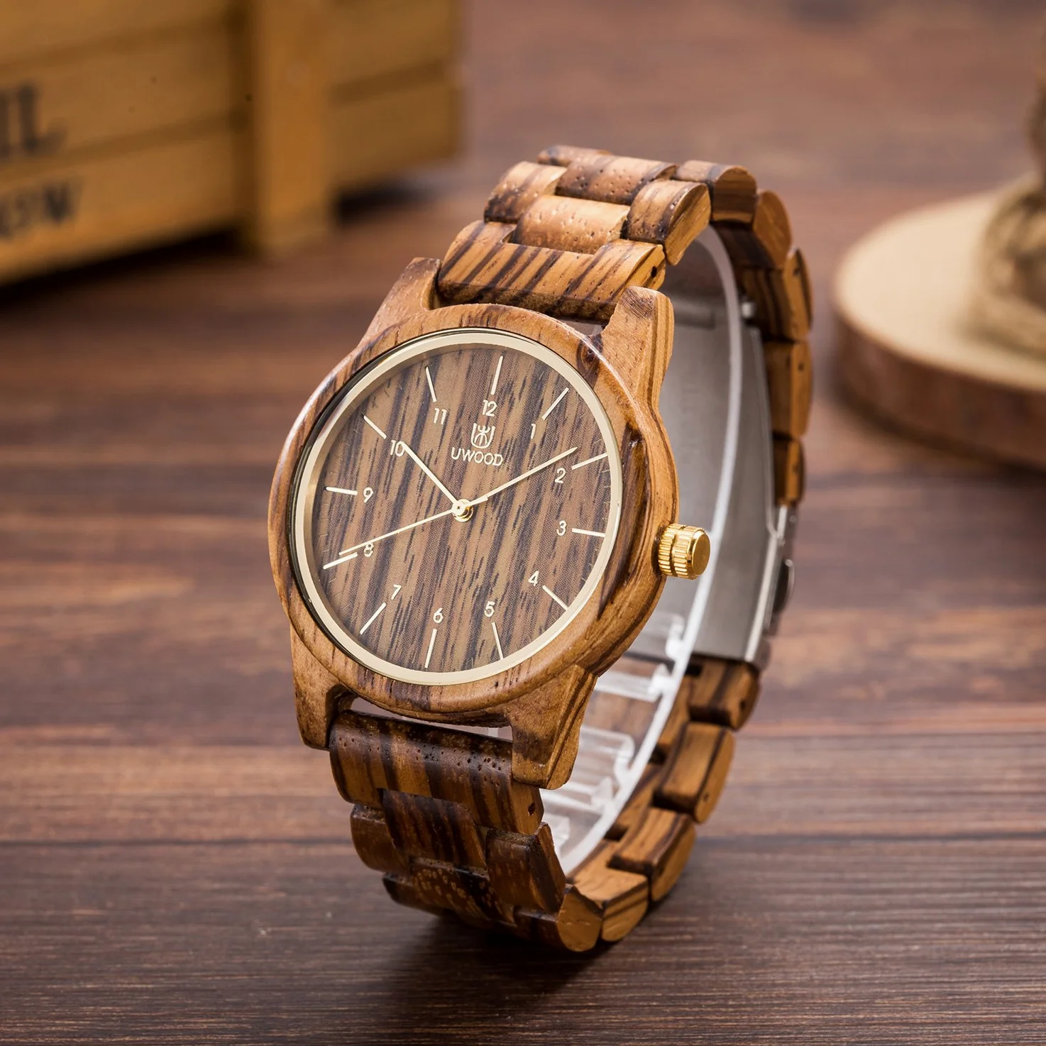 MUJUZE Reloj de Madera para Hombre, Movimiento japonés, Reloj analógico de Cuarzo con Pantalla de Fecha y Puntos Luminosos, Regalo para Hombre