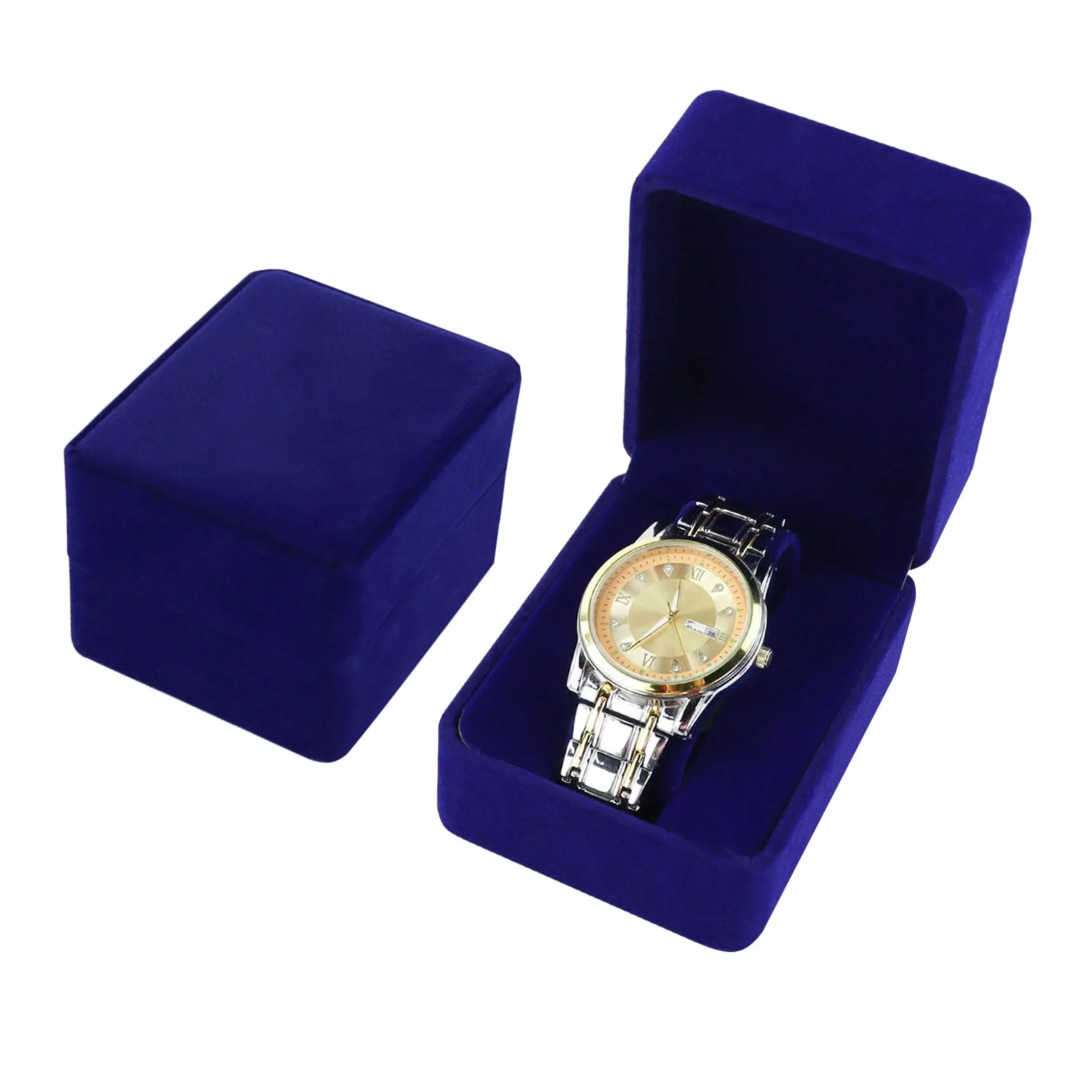Caja para Relojes Individual con Cojín Extraíble de Terciopelo Azul