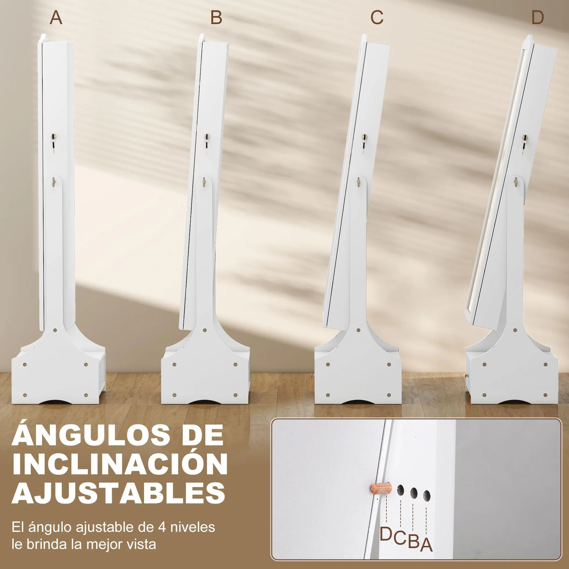 HOMCOM Armario Joyero con Espejo LED, Luces Apagado Automático, Blanco