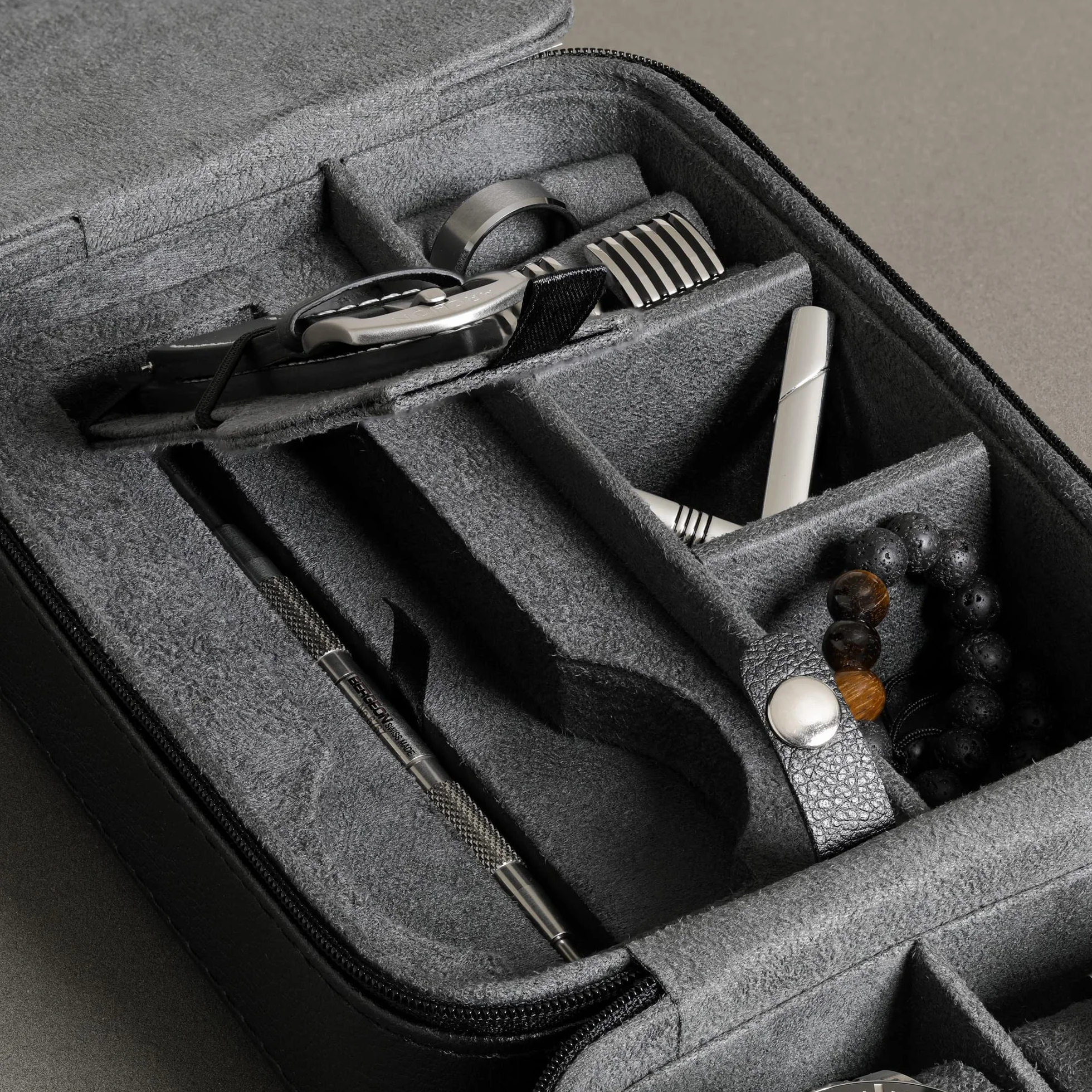 ROTHWELL Estuche organizador de viaje para 5 relojes, resistente, portátil, con cremallera, hasta 50 mm