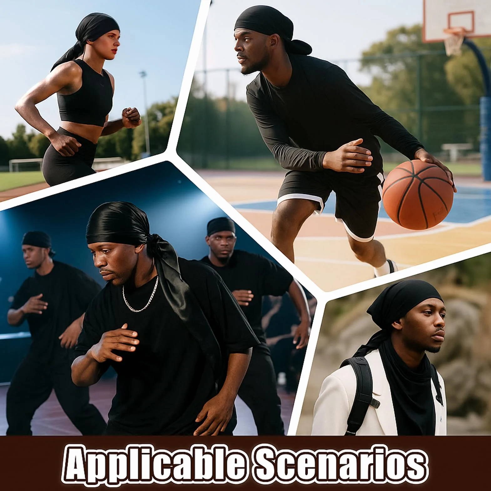 Durag De Seda Gorro De Onda Elástico Bandana Transpirable Secado Rápido Negro