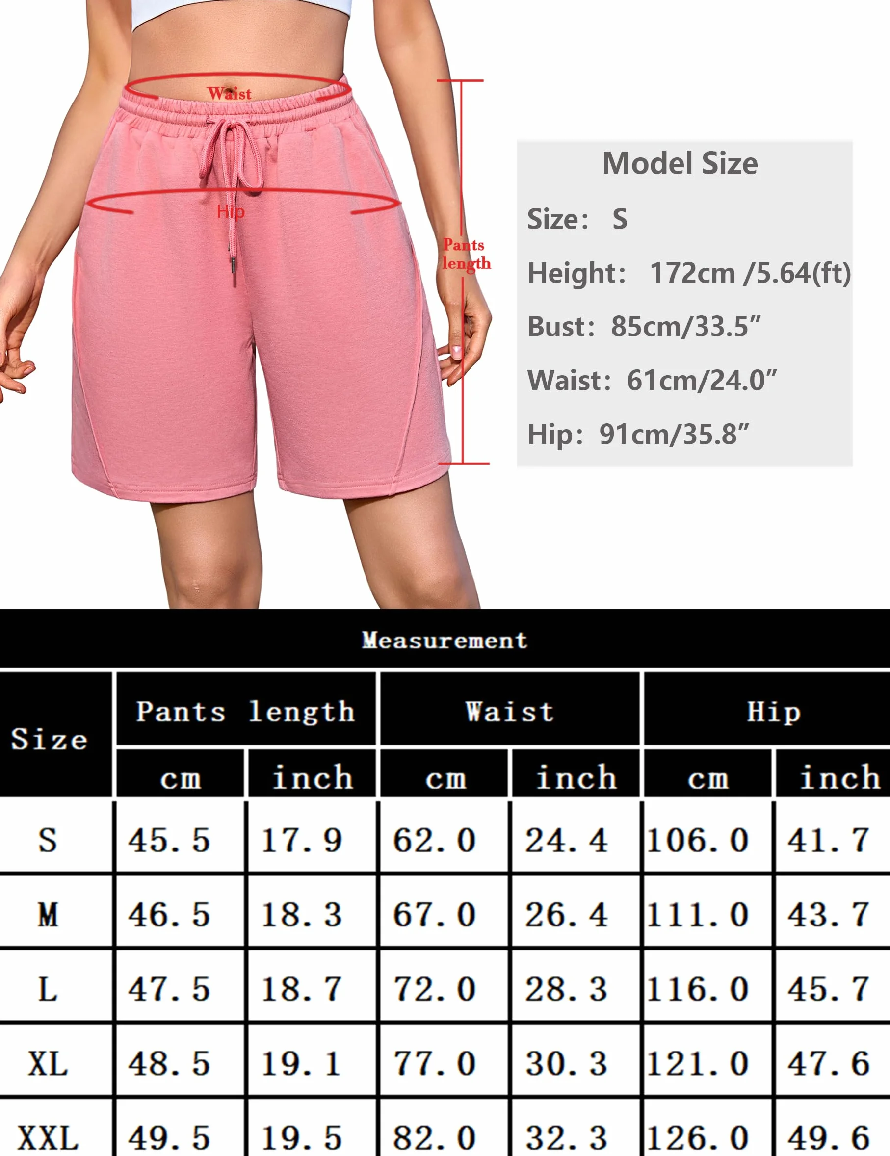 Litherday Pantalones Cortos Mujer Algodón Cintura Alta Ajustable con Bolsillos Deportivos Fitness Yoga Running S-XXL