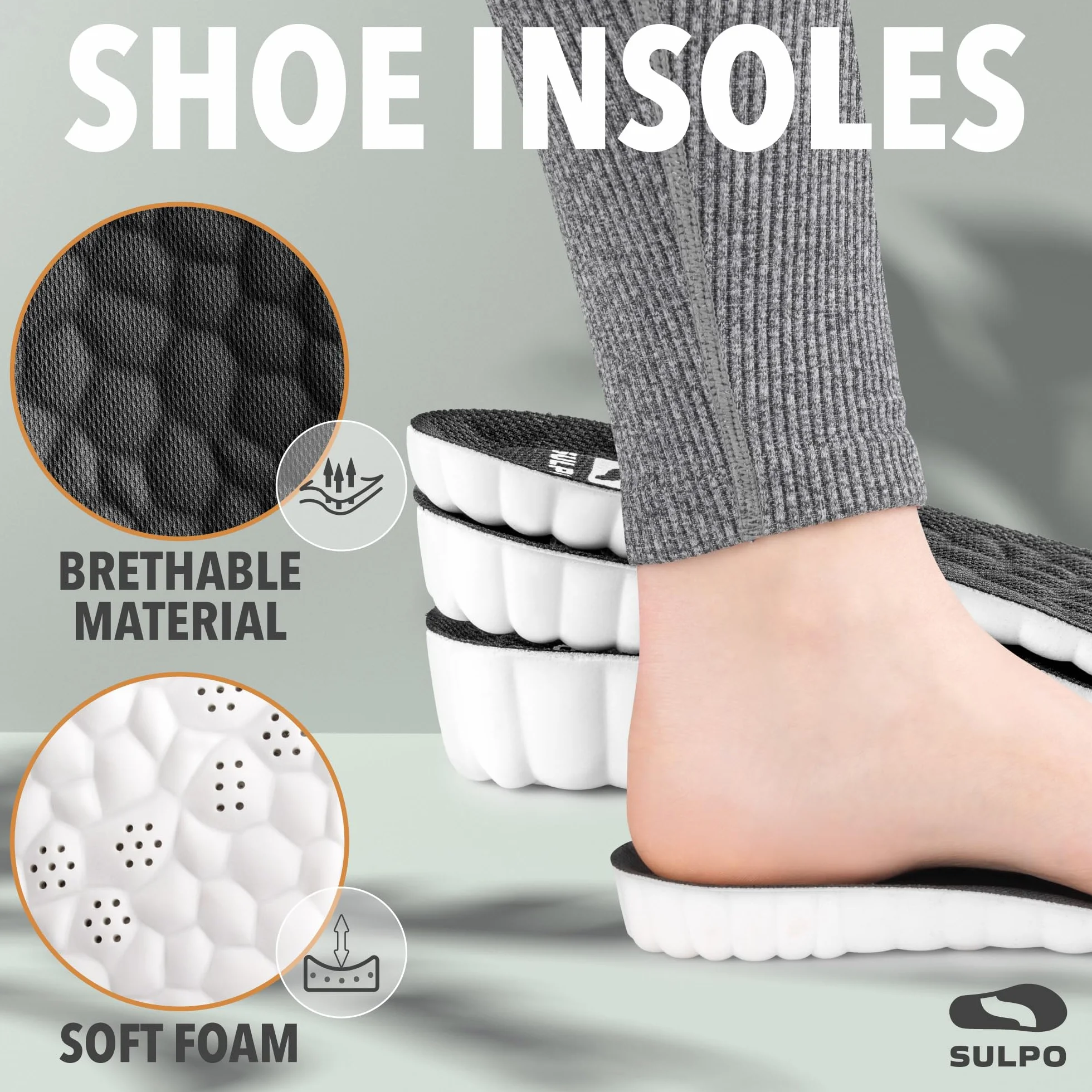 SULPO Plantillas elevadoras de espuma viscoelástica 3 alturas amortiguadoras antideslizantes negras talla 41-42 EU altura 2 cm