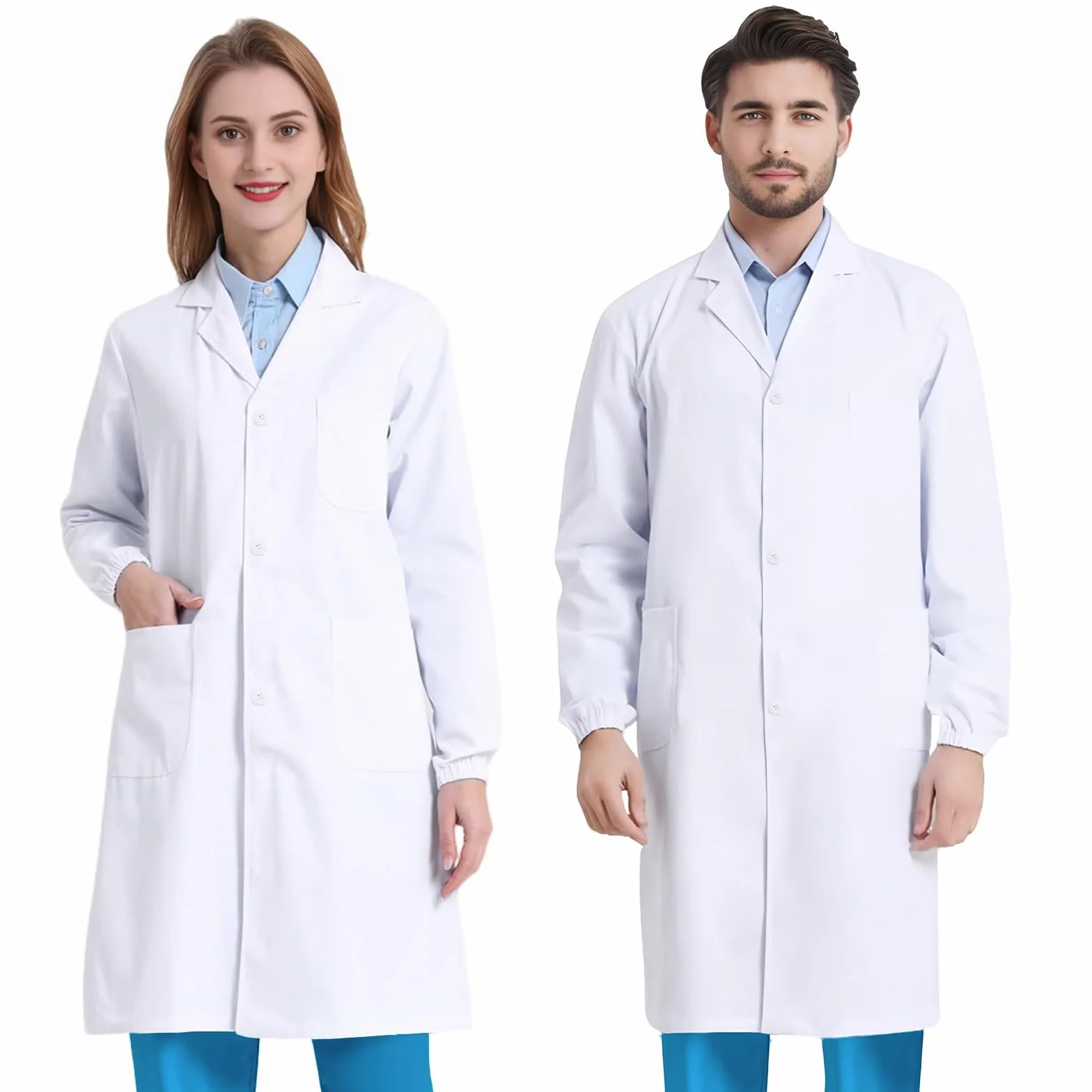 Bata Laboratorio Algodón Blanca Manga Larga Mujer Hombre Médico Enfermera Profesora
