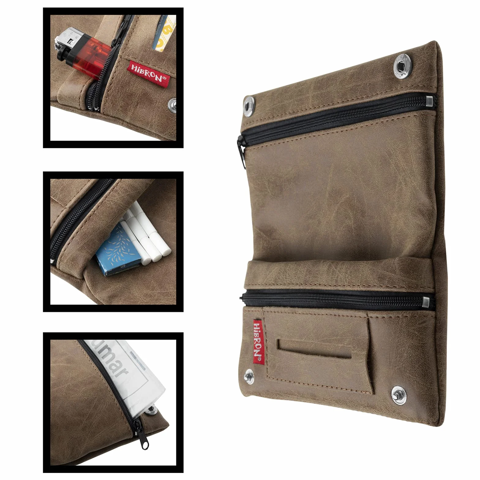 HIBRON Tabaquera Pitillera Funda Bolso para Tabaco de Liar Cuero Marrón