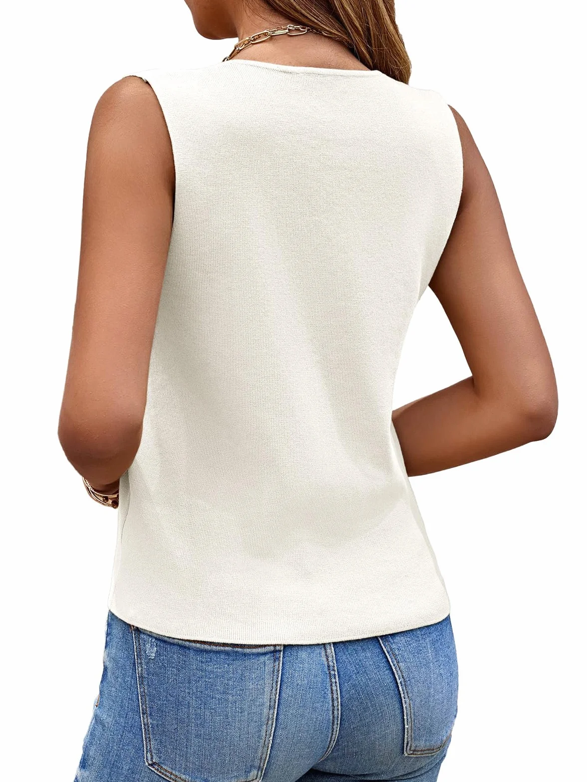 Chaleco sin mangas para mujer cuello en V con botones casual holgado primavera verano