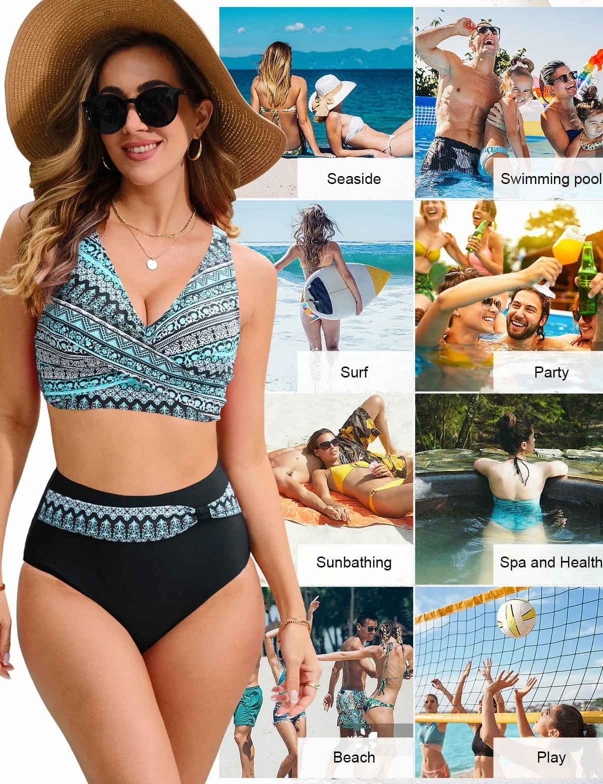 Nadeer Bikinis Mujer Push up Conjuntos de Bikini Cintura Alta Traje de Baño Sexy con Cuello en V
