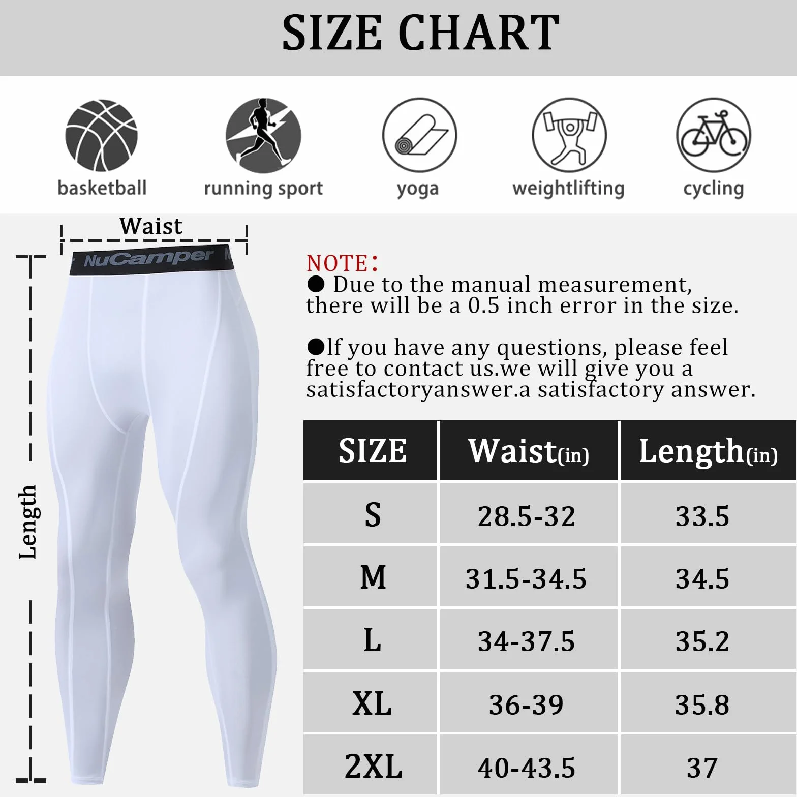 NuCamper Pantalones de Compresión para Hombres, Correr Baselayer Leggings, Secado Rápido, Entrenamiento Atlético