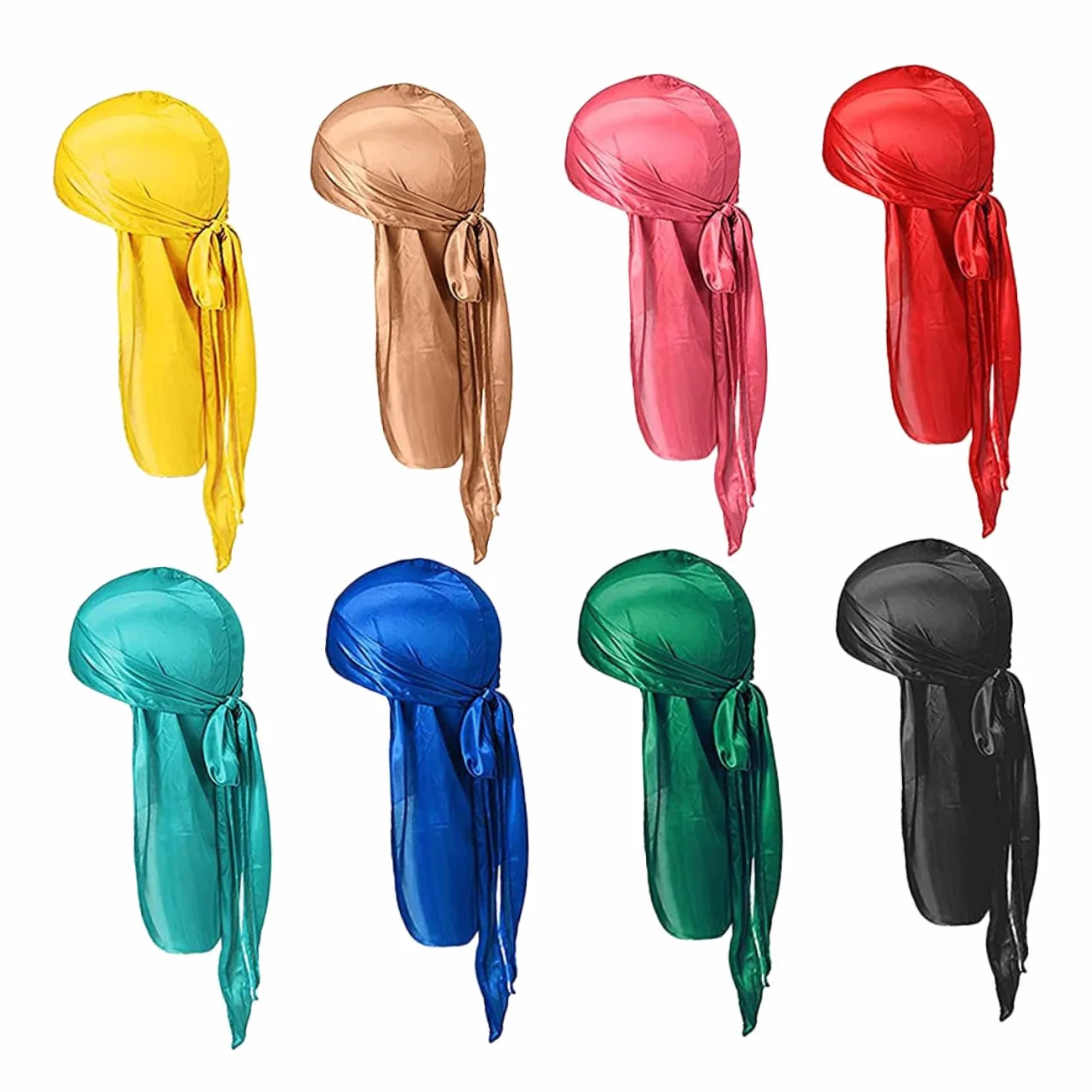 8 Turbantes Piratas de Satén para Ondas de Cabello, Diseño Largo y Cómodo, Gorro Elástico Unisex para Dormir y Estilo Pirata Color Aleatorio