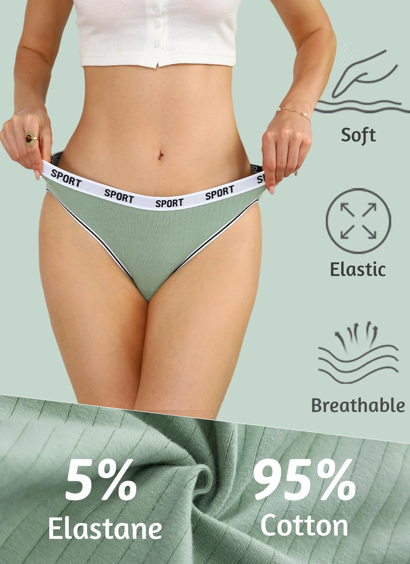 Braga Hípster Deportivo de Algodón con Cinturón Elástico para Mujer S-4XL