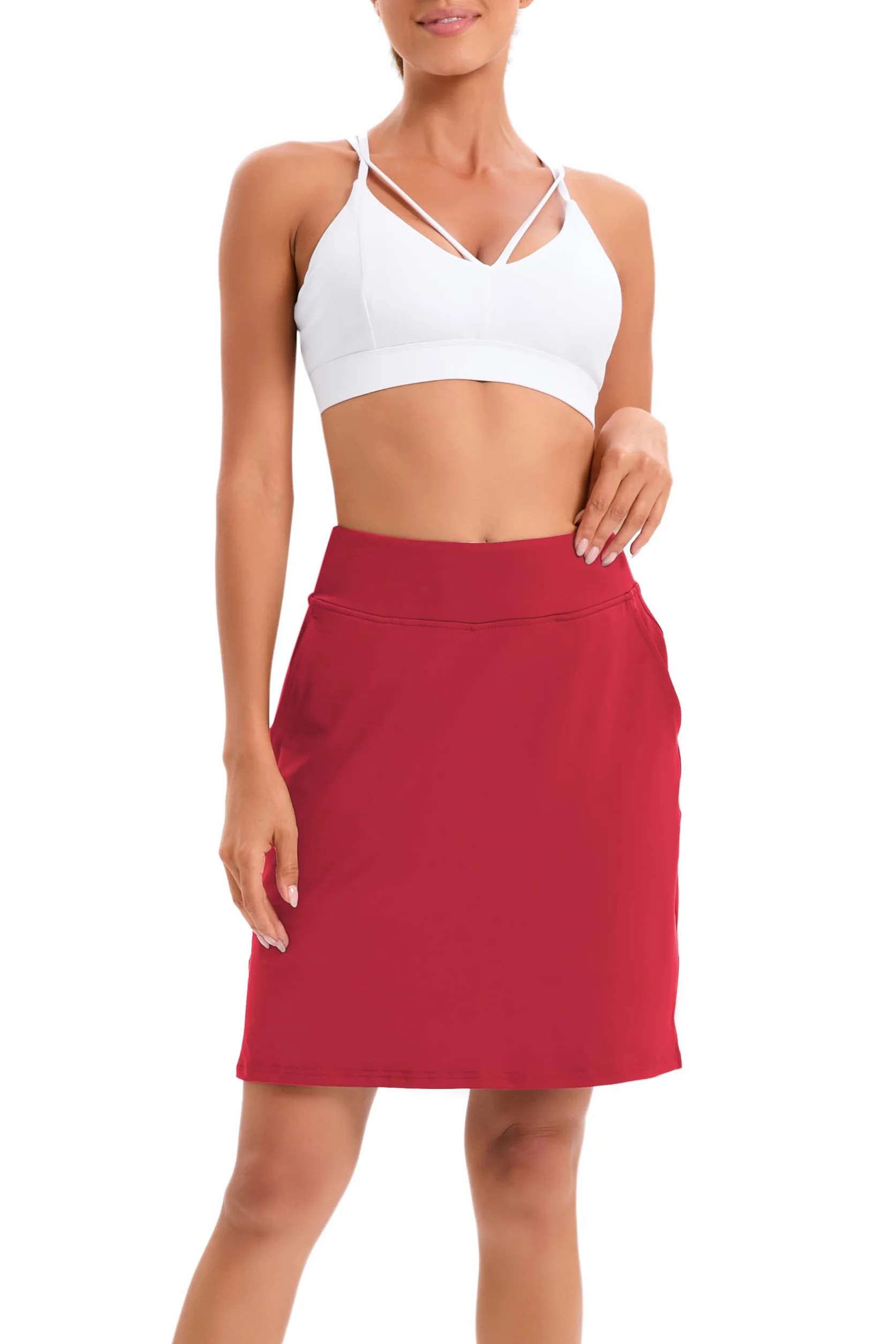 Timuspo Ropa Deportiva Mujer Pantalones Longitud Rodilla Falda Tenis Cintura Alta con Pantalones Debajo Golf