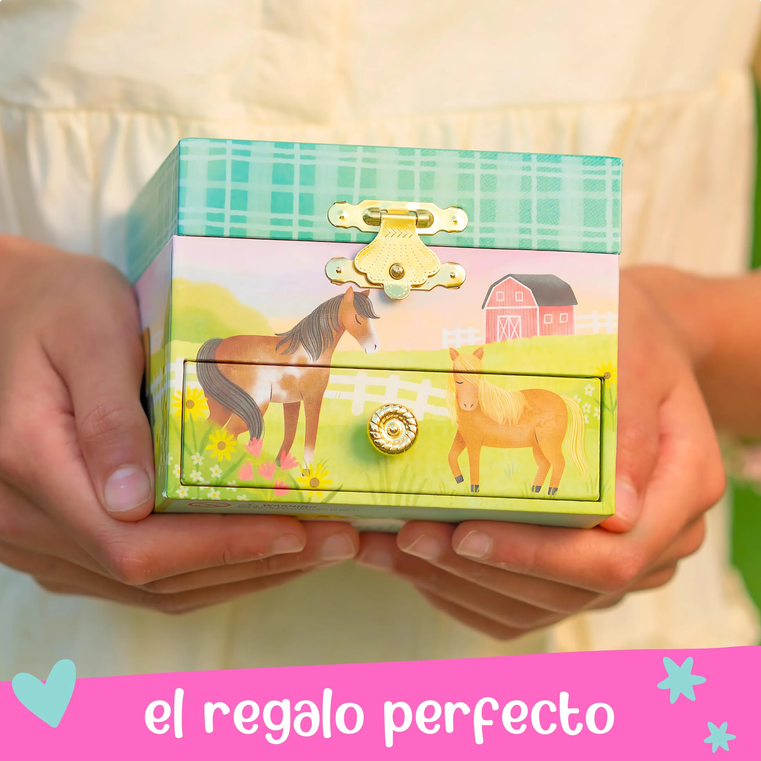 Giggle & Honey Joyero Musical para Niñas con Espejo y Cajón - Caja de Música Infantil Caballo