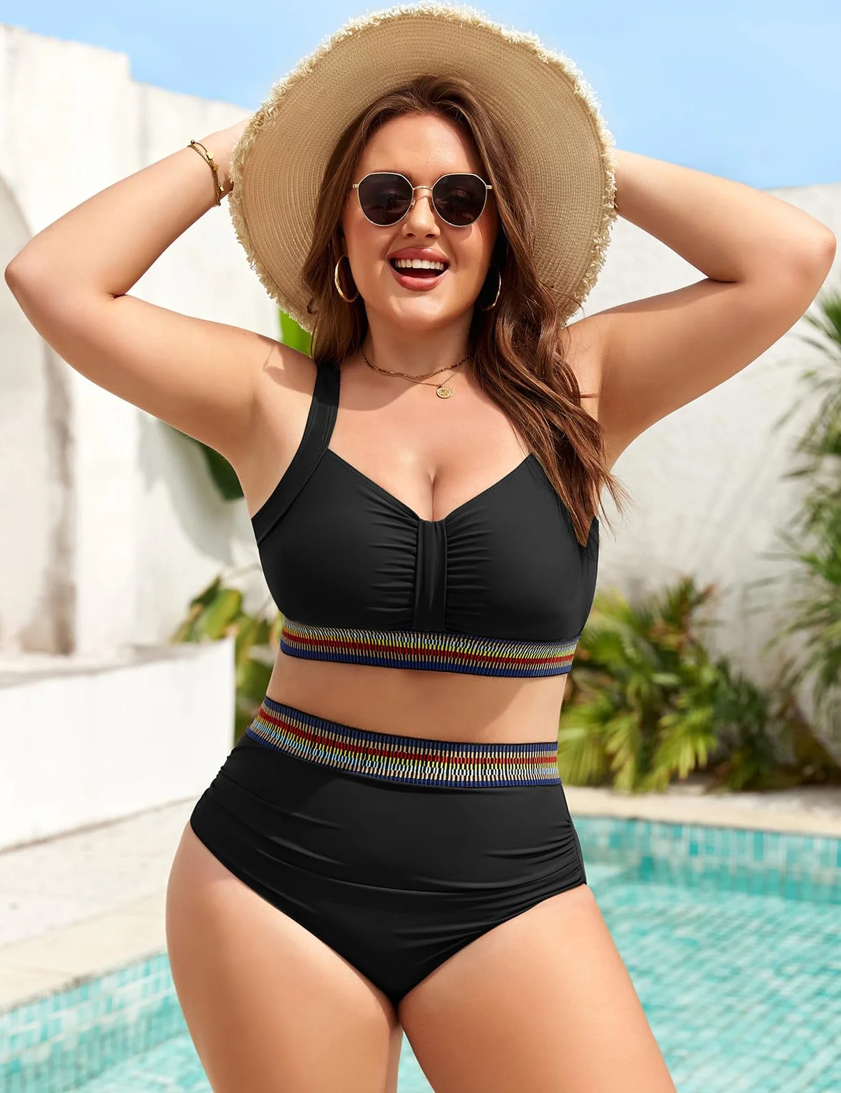 Bikini Mujer Talla Grande Cintura Alta Push Up Cuello En V Sexy Bañadores 2 Piezas