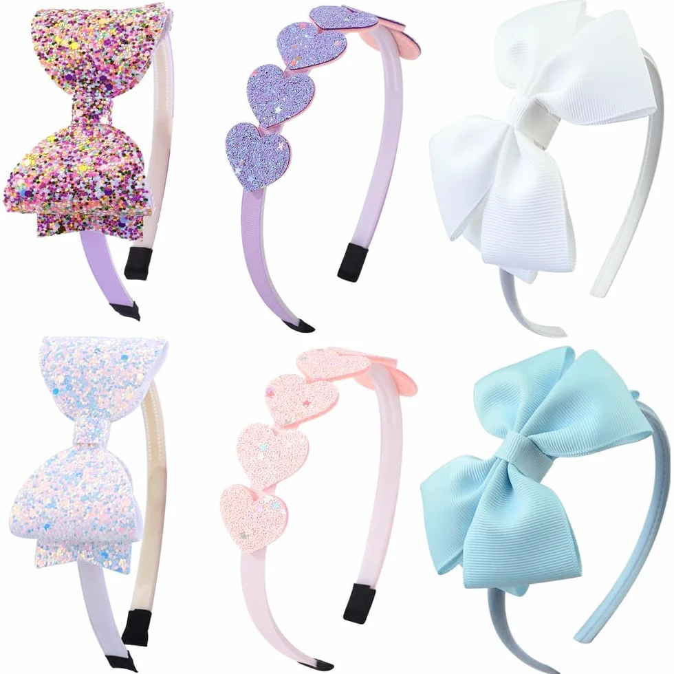 DRESHOW Diademas con Lazo para Niñas con Purpurina Corazón Estrella