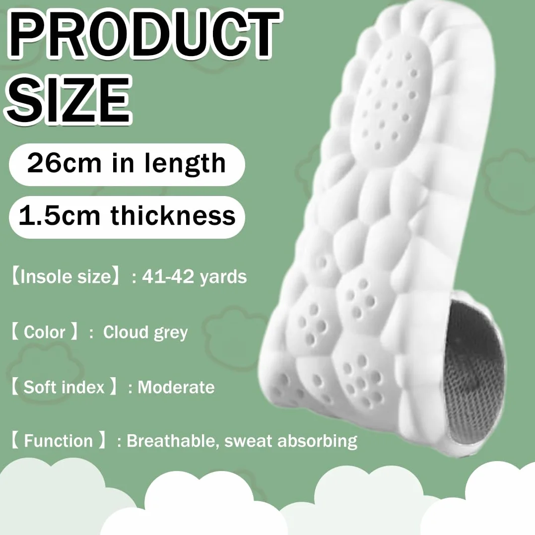 Plantillas Memory Foam Alivio Dolor Talón Plano Absorción Impactos Antifatiga Deporte Trabajo Uso Diario 41-42