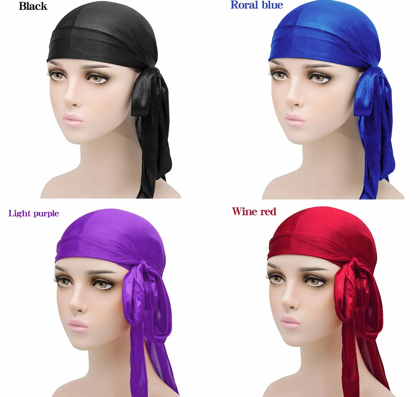 Paquete de 8 Long Tail Durag, Unisex Durag Headwraps Anchas Correas Pirata Gorra de quimio contra la pérdida de cabello Bandana Turbante para mujeres y hombres Hip-hop y decoración diaria.