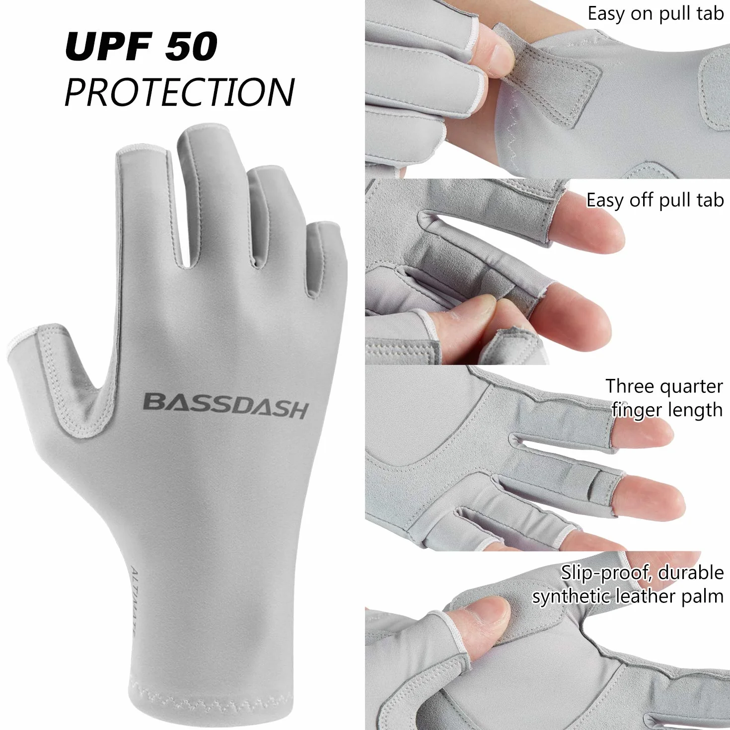 Bassdash ALTIMATE UPF 50+ Guantes de Pesca Mujer protección Solar UV sin Dedos Kayak Remo Senderismo Ciclismo