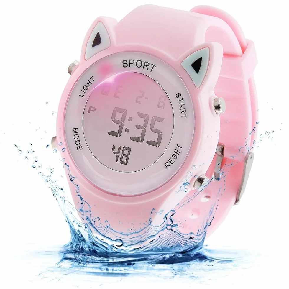 Reloj Digital para Niña con Disegno 3D Orecchie di Gatto Impermeabile 30M Alarma Cronómetro Luz