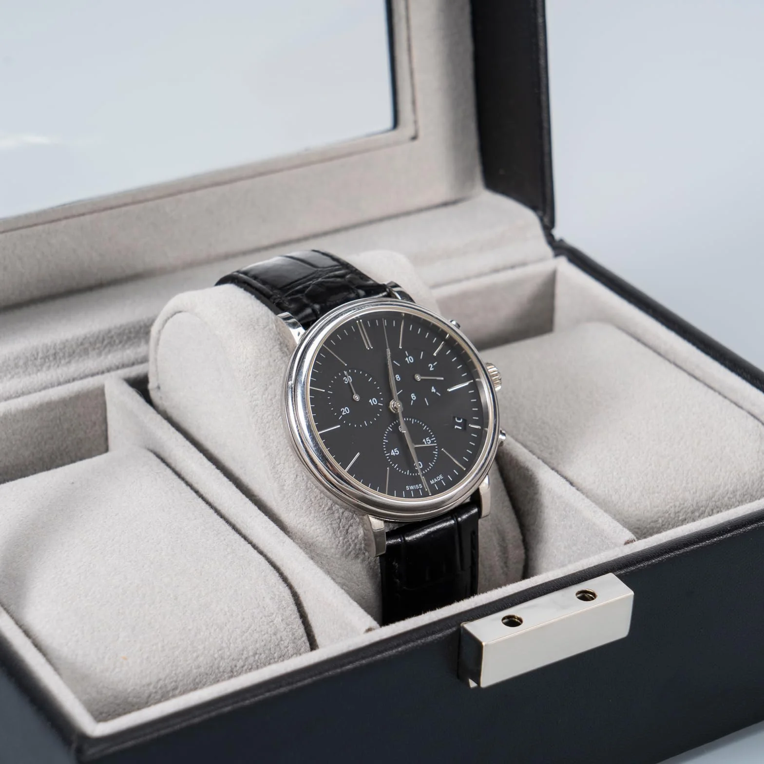 ProCase Caja de Relojes 3 Compartimentos Tapa de Cristal Cojín Extraíble Organizador Negro