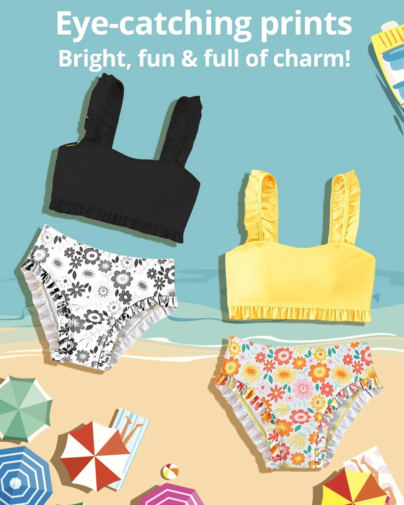 Conjunto de Baño 2 Piezas Bikini Niña 5-14 Años Secado Rápido