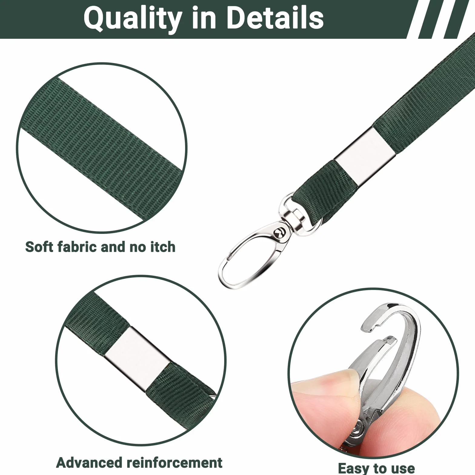 Segus Lanyard 10 Piezas Cuelga Llaves Cuello Nylon Enfermera Mosqueton Metalico Verde Oscuro