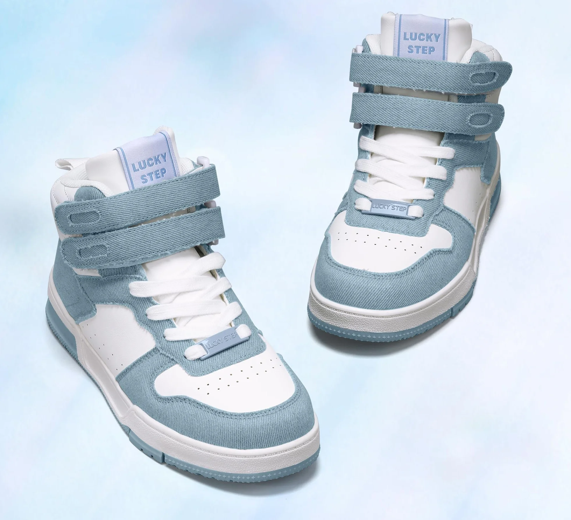 LUCKY STEP Zapatillas Deportivas de Moda para Mujer Botas de Baloncesto con Plataforma de Cierre autoadherente de Cuero Sintético