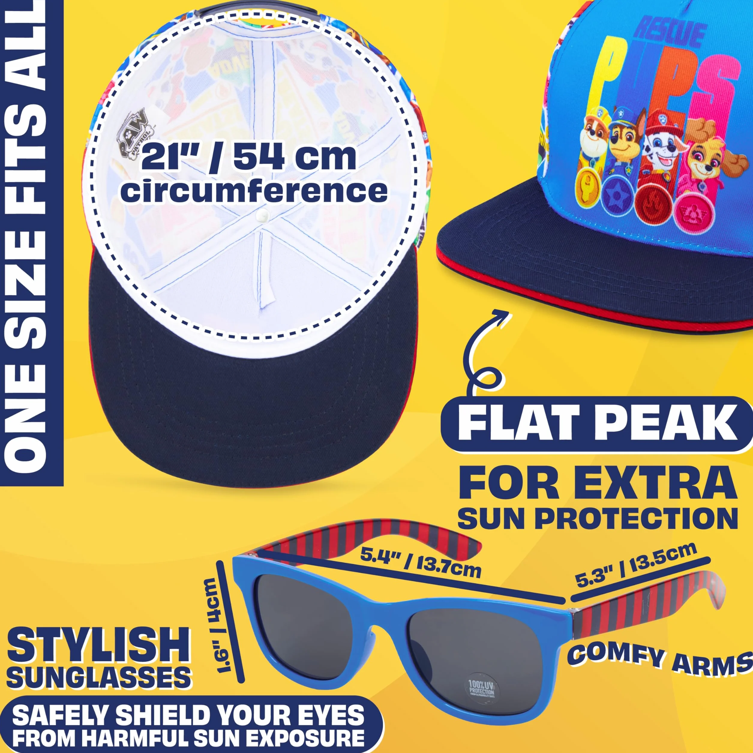 Hot Wheels Patrulla Canina Barrio Sesamo Gorra y Gafas de Sol Niño Set Verano Protección Solar UV