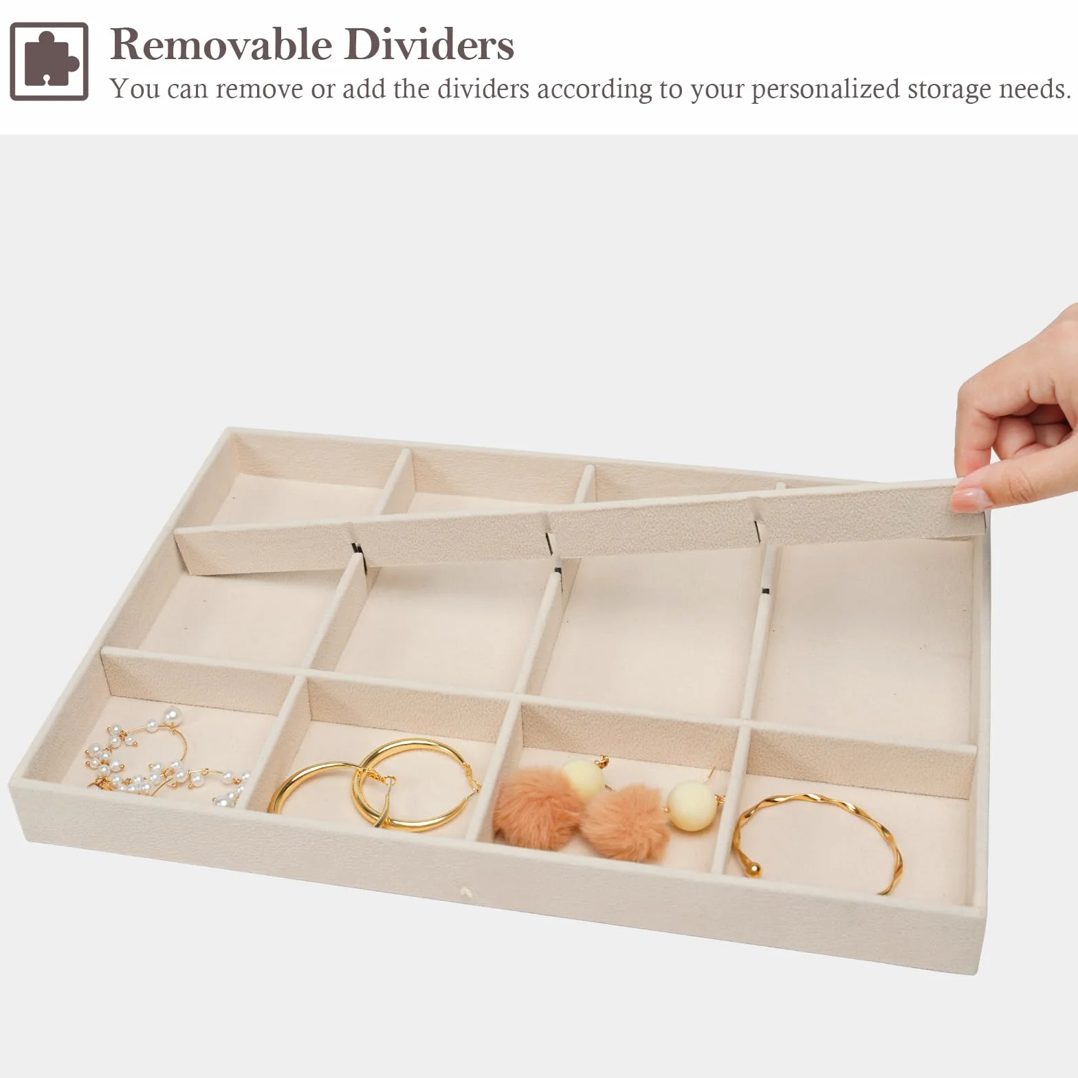 ProCase 3 Bandejas Organizadora para Joyería, Apilables para Cajón Tocador Armario, Exhibidor de Collares Pendientes Pulseras Anillos Relojes, Regalo Ideal para Mujeres y Niñas -Crema
