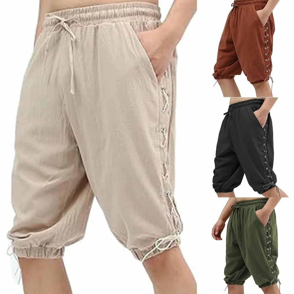 Gdfnmogo Pantalones cortos medievales de pirata renacentista para hombre, con cordones, ideales para fiestas temáticas y eventos