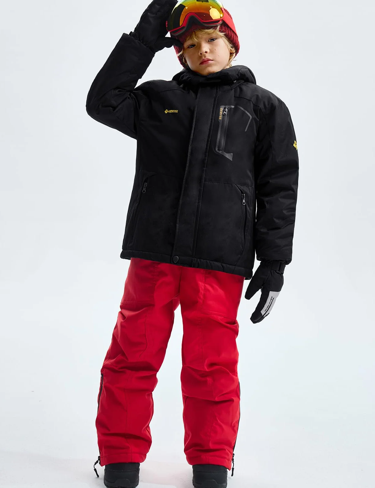 GEMYSE Chaqueta de Esquí Impermeable para Niños Abrigo de Invierno Antiviento con Capucha