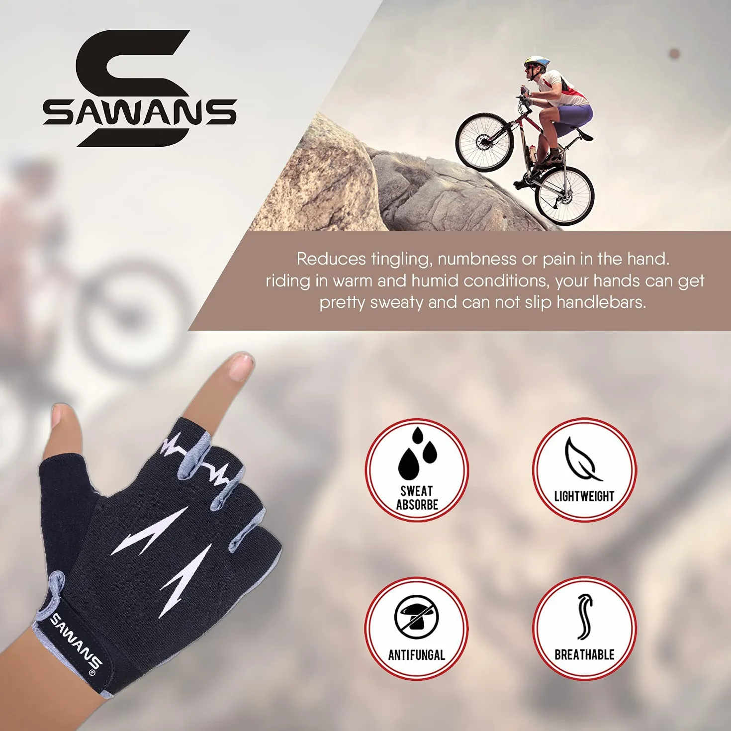 SAWANS Guantes de Ciclismo Medio Dedo Antideslizantes Transpirables para Bicicleta de Montaña