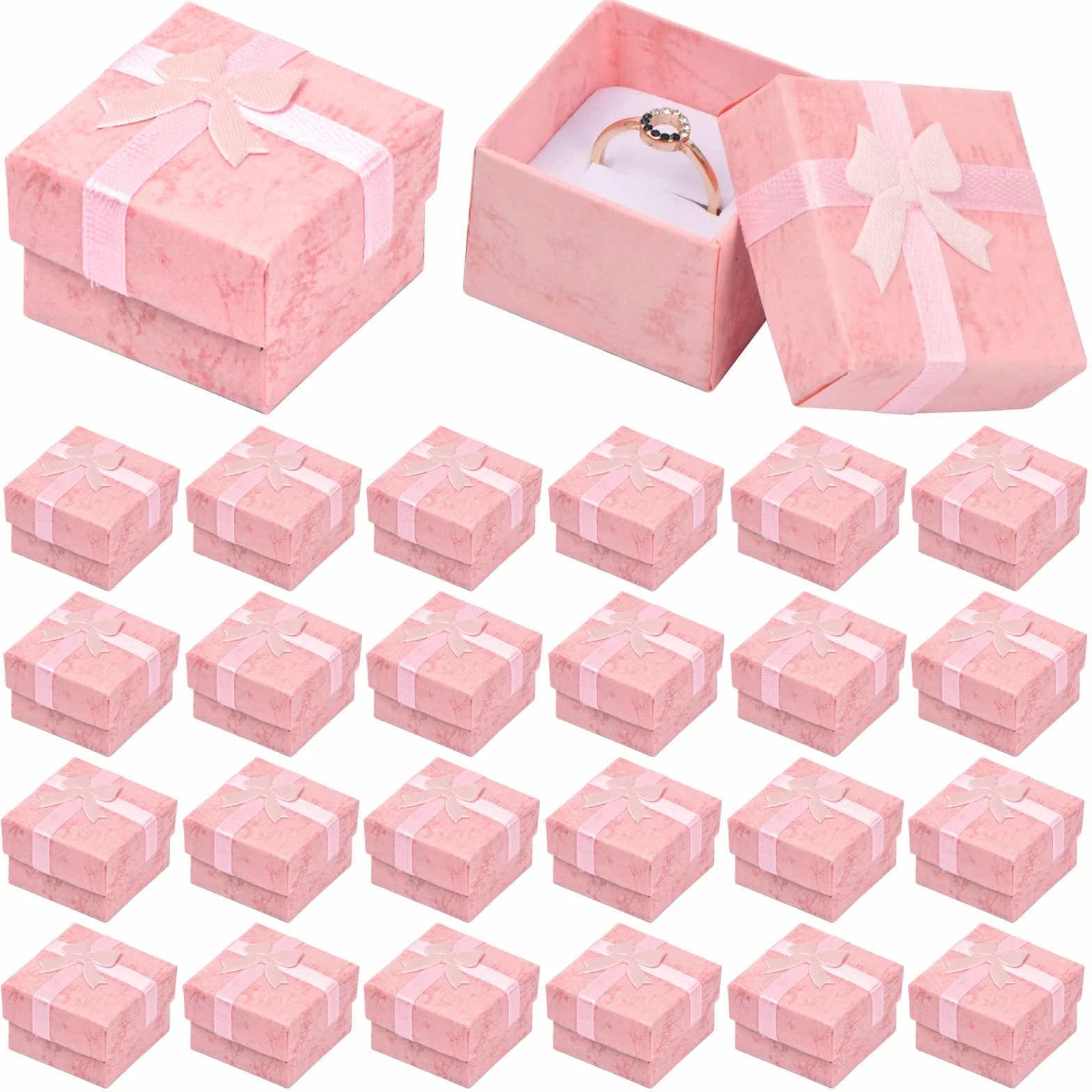 Caja de Regalo para Joyería 24 Piezas, Caja de Anillo, Cajas de Cartón Pequeñas 4x4x3cm Rosa