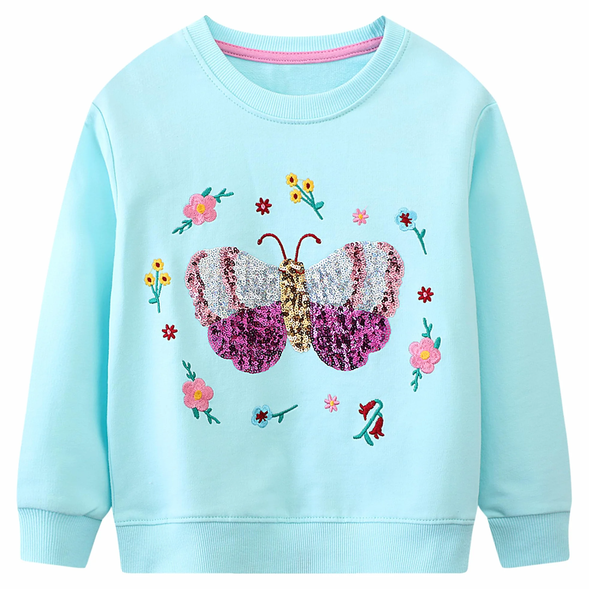 Sudadera Niñas Manga Larga Algodón Unicornio Arcoíris Cuello Redondo Casual Top 2-7 años