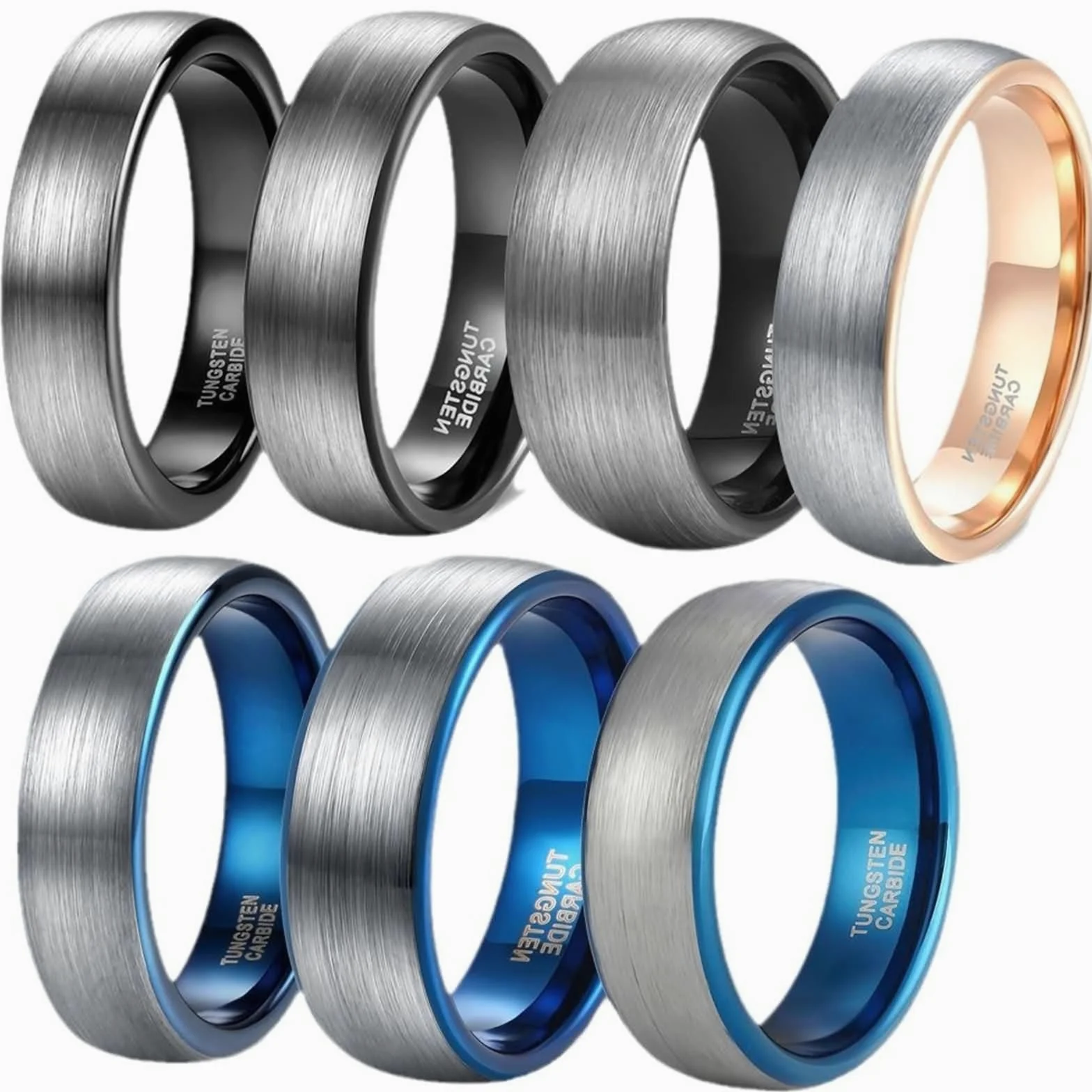 Anillos de Alianza en Tungsteno Plata Negro de Parejas Grabado | 4MM/6MM/8MM Redondo Cepillado,Diseño Atemporal,Ligero para Uso Diario,Resistente a Rayones,Ajuste Cómodo