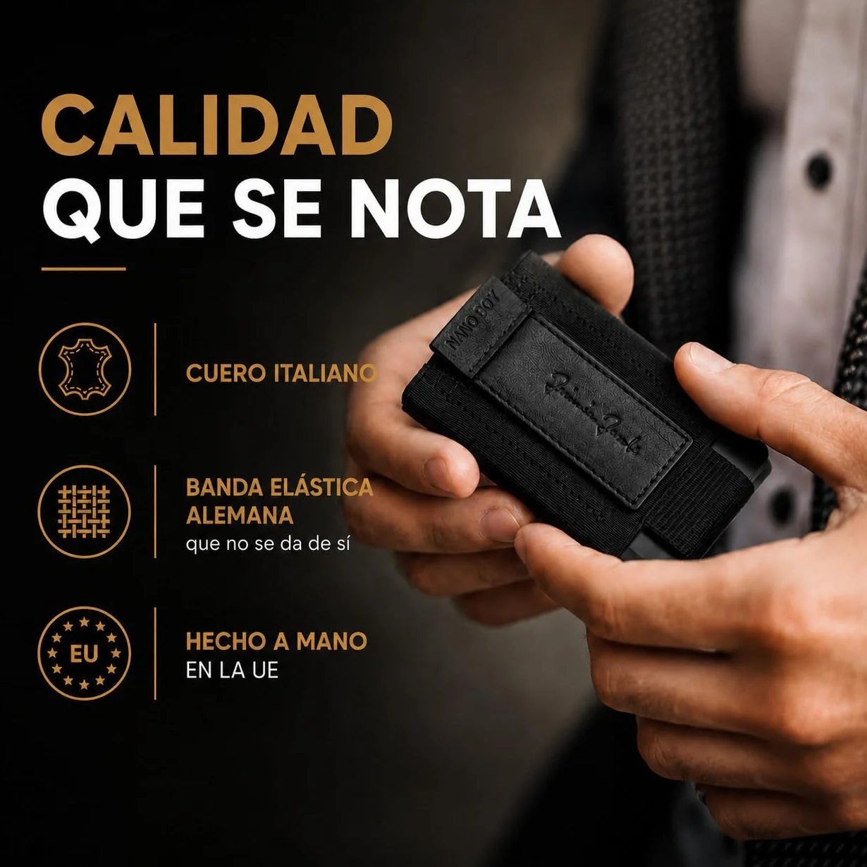 Jaimie Jacobs Nano Boy Cartera Minimalista Slim Wallet Pequeña Tarjetera Fina Pinza para Billetes Billetero Hombre (Negro)