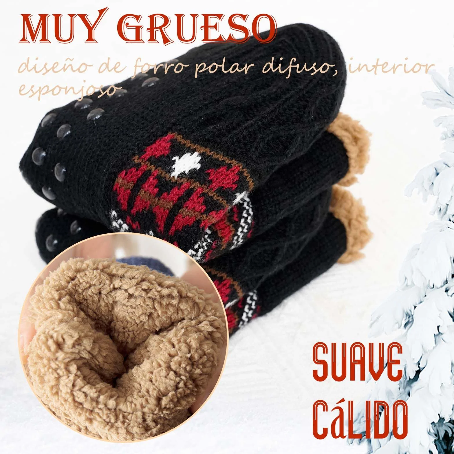 PUTUO Calcetines Antideslizantes Térmicos para Hombre Invierno 39-42 Negro