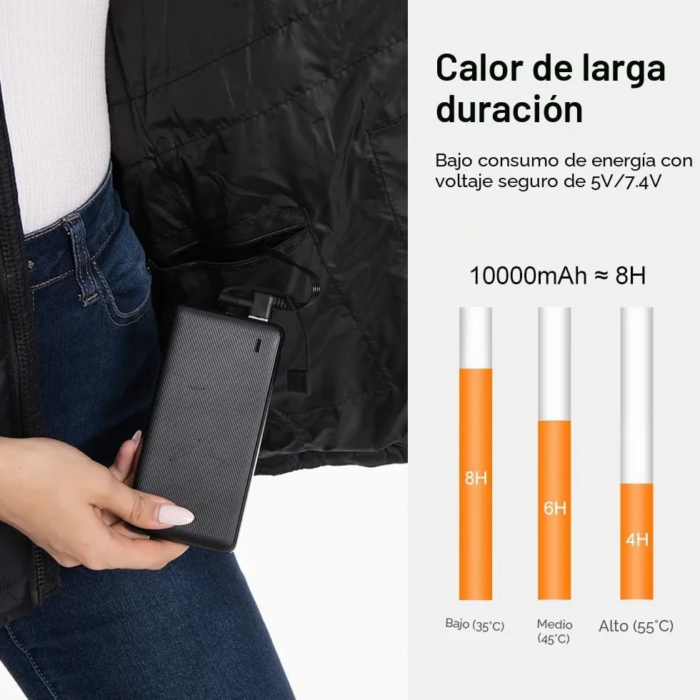 Rescien Chaleco calefactable con 15 zonas de calentamiento, 3 niveles de temperatura, compatible con 5V/7,4V, chaleco calefactor eléctrico USB