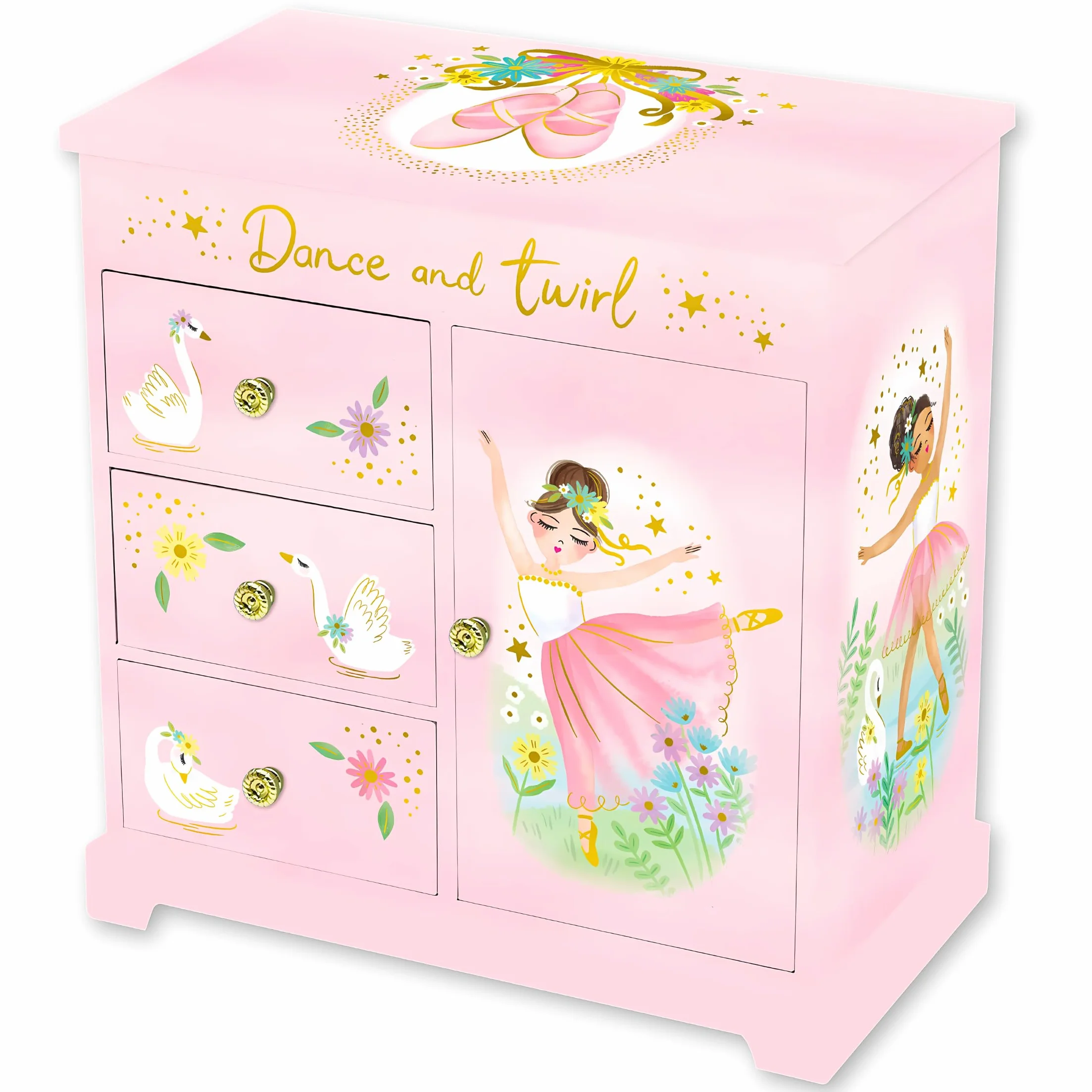 Giggle & Honey Caja de Música Grande con Bailarina y Tres Cajones para Niñas - Joyero Musical con Espejo, Regalo Cumpleaños 3-10