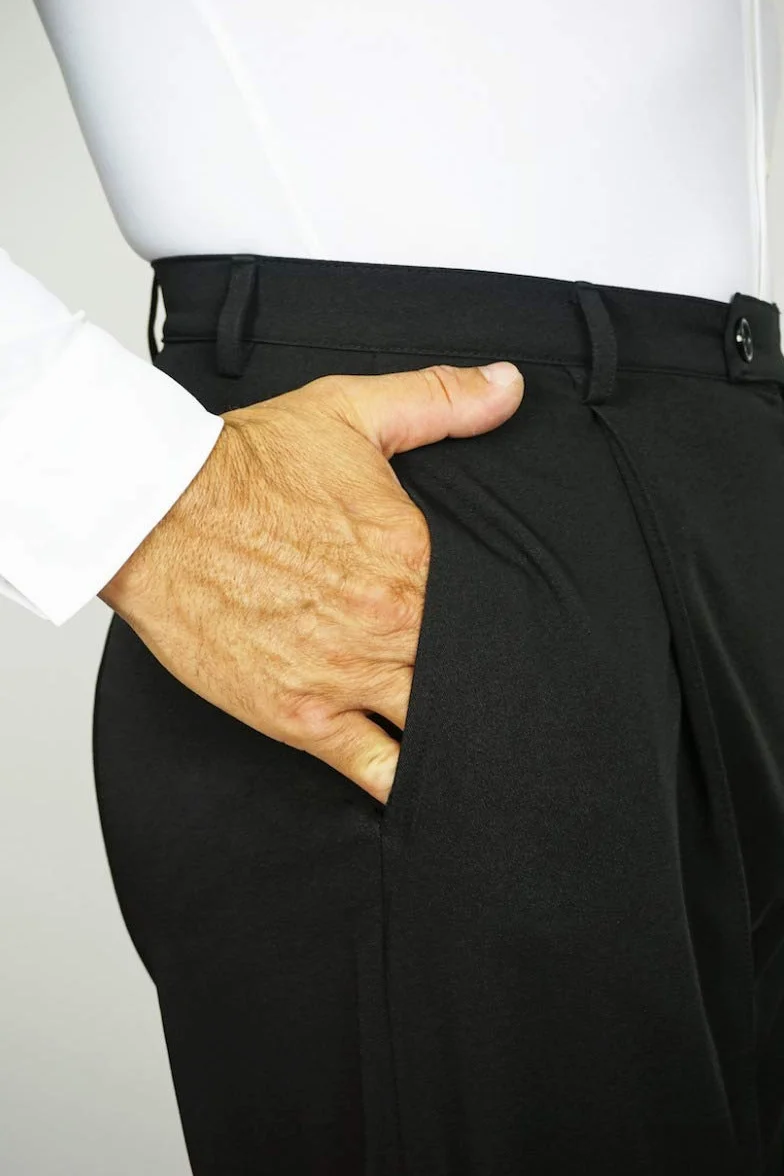 Pantalón de hombre para danza estándar y baile de salón con pliegues delanteros y bolsillos ribeteados