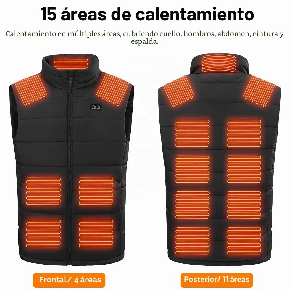 Rescien Chaleco calefactable con 15 zonas de calentamiento, 3 niveles de temperatura, compatible con 5V/7,4V, chaleco calefactor eléctrico USB