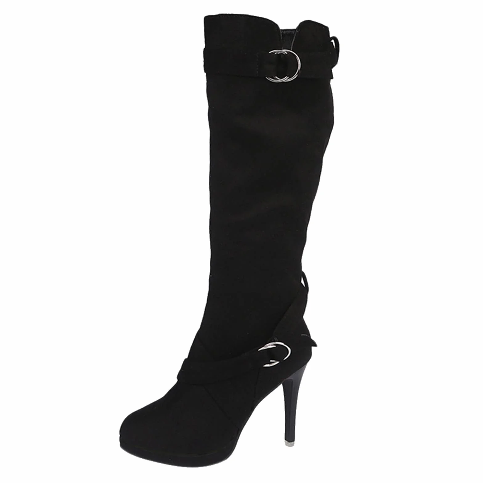 Botas de tacón alto para mujer invierno largo cremallera lateral elegantes