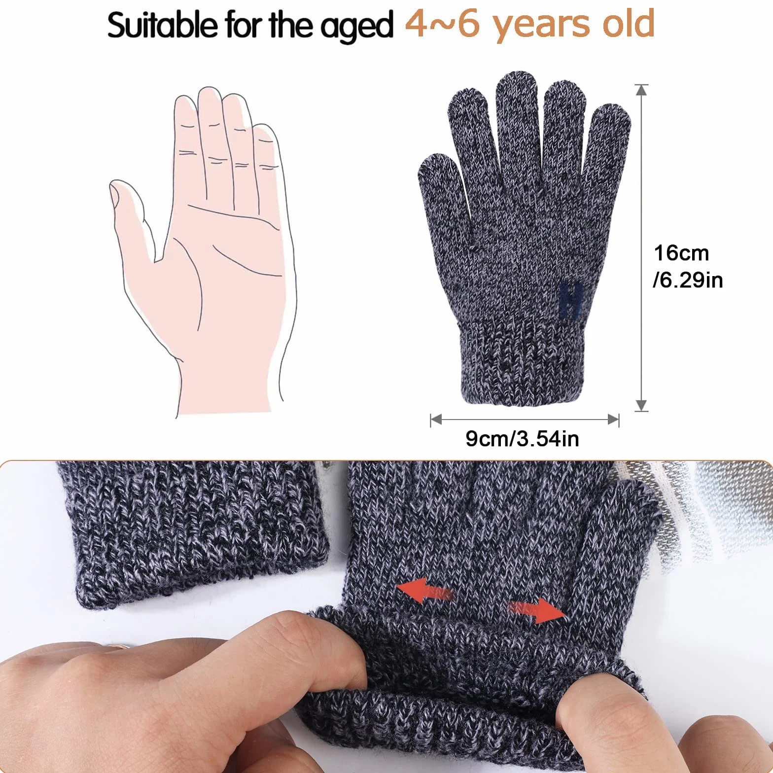 TAGVO Guantes de Invierno para Niños 3 Pares - Guantes de Punto Calientes Elásticos